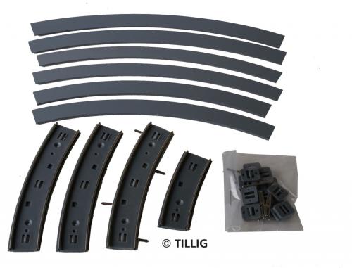 Tillig 87757 - Rail courbe, 1 voie, rayon 250 mm, 90°, revêtement asphalte / béton, avec supports