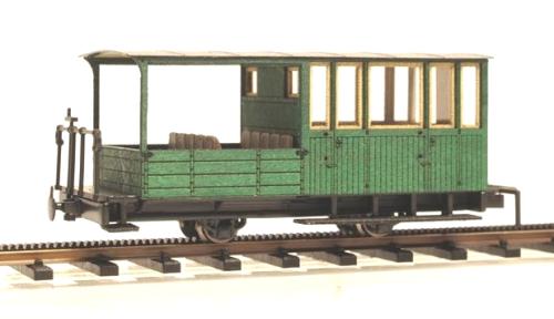 Ferro Train 1104-01 - Voiture voyageurs verte 2 essieux semi-ouverte avec plate-forme ouverte, Schafbergbahn, époque I/VI