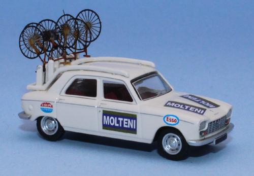 SAI 6277 - Peugeot 204 team MOLTENI 1965-1966 et 1969-1972 (mit speziellem Fahrradträger, handbemalte, fotogeätzte Metallfahrräder)