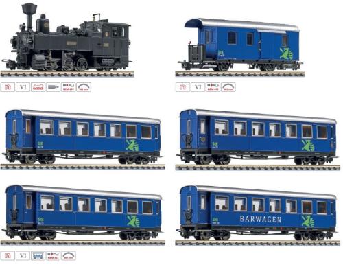 Liliput 140910 - Zugset Dampfzug der Murtalbahn StB : 1 Dampflokomotive U 11, 1 Salonwagen Ba 73, 1 Barwagen WR 52, zwei Personenwagen Ba 70 et Ba 71 und 1 Dienstwagen Dm 84, ép. Vi