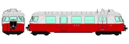 REE VM-006 - Triebwagen Billard 4-achsig, C.F.D. n°316,1 scheinwerfer, rot / perlgrau, Epoche III