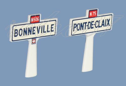 SAI 8261.1 - 2 panneaux Michelin d'entrée de localité, Alpes - Massif Central : Pont de Claix et Bonneville