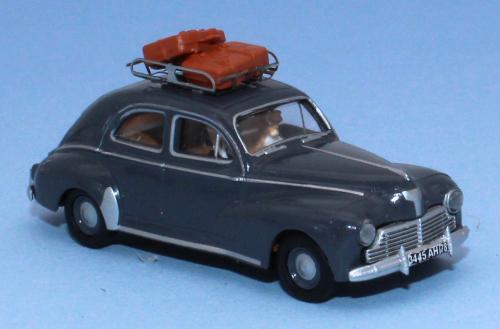 SAI 1721 - Peugeot 203 gris anthracite, car roof rack, 2 luggages, driver and one passenger
