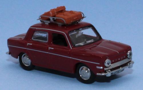 SAI 1743 - Simca 1000 dark red, car roof rack with 2 luggages