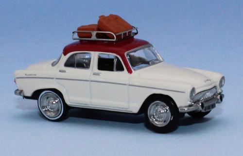 SAI 1744 - Simca Aronde P60, white / red, car roof rack with 2 luggages