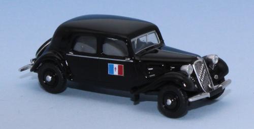 SAI 6171 - Citroën Traction 11A 1935, noire, drapeau français avec croix de lorraine