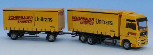 AWM 71627 - Camion MAN TG A bâché 3 essieux, et remorque 2 essieux, Scherbauer