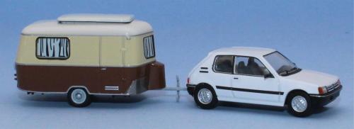 SAI 1424 - Peugeot 205 XR, Ice field white, with Eriba Pan caravan