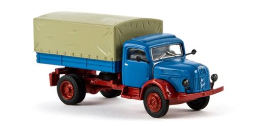Brekina 58036 - Camion à plateau bâché Steyr 380a, bleu