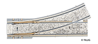 Tillig 87583 - Aiguillage gauche, 25°, rayon 250 mm, revêtement pavés, avec supports
