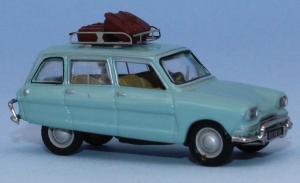 SAI 1711 - Citroën Ami 6 break, bleu cristal, galerie de toit et 2 valises