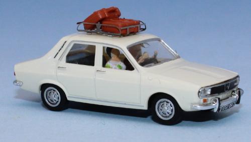 SAI 1736 - Renault 12 TL, ivoire, galerie de toit, 2 valises, un conducteur et un passager