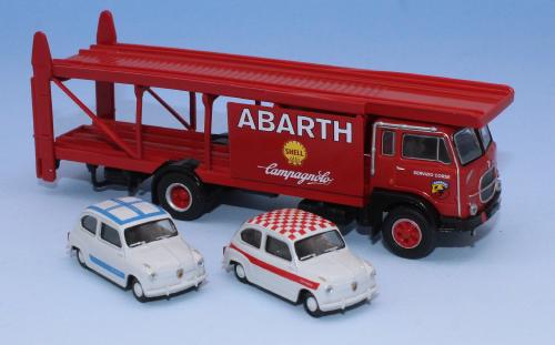 Brekina 58479 - Camion Fiat 642 porte autos, Abarth, chargé de 2 fiat 600 Abarth