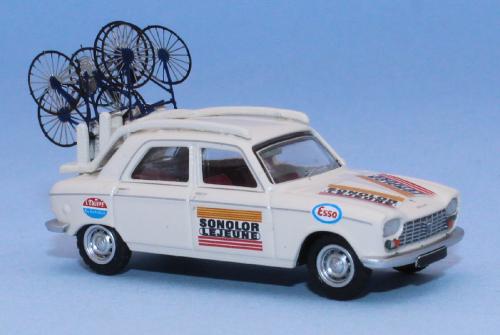 SAI 6281 - Peugeot 204 équipe SONOLOR LEJEUNE 1970-1972 (avec porte vélos spécifique, vélos en métal photodécoupé peints à la main)