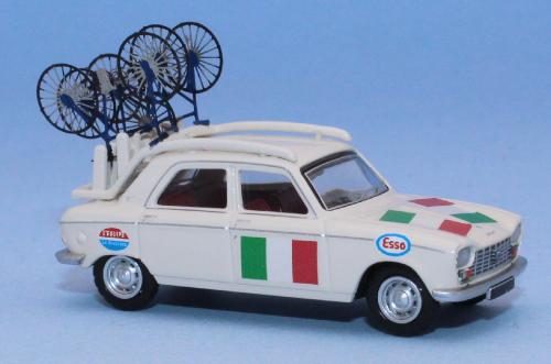 SAI 6287 - Peugeot 204 équipe ITALIE 1967-1968 (avec porte vélos spécifique, vélos en métal photodécoupé peints à la main)