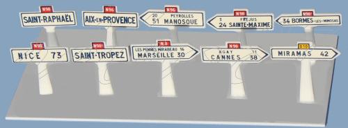 SAI 8295 - Coffret de 10 panneaux Michelin directionnels et d'entrée de localité, Provence Côte d'Azur, 1946-1971