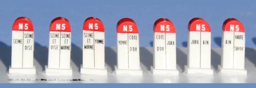 SAI 8466 - 7 bornes Michelin de limite département posées entre 1930 et 1967, Nationale 5, de Paris à Saint Gingolph (Suisse)