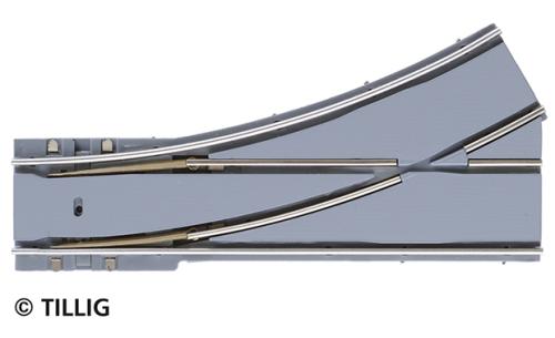 Tillig 87594 - Aiguillage parallèle gauche, 30°, rayon 204 mm, revêtement asphalte / béton, avec supports