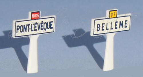SAI 8281.1 - 2 panneaux Michelin d'entrée de localité, Normandie : Pont l'Evèque et Bellème
