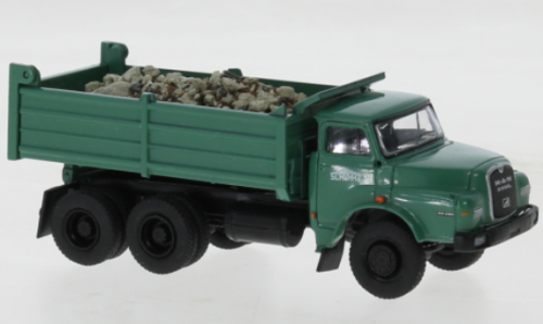 Brekina 78107 - Camion MAN 26.280 benne, vert / noir, Schwarzbau, avec chargement, 1972